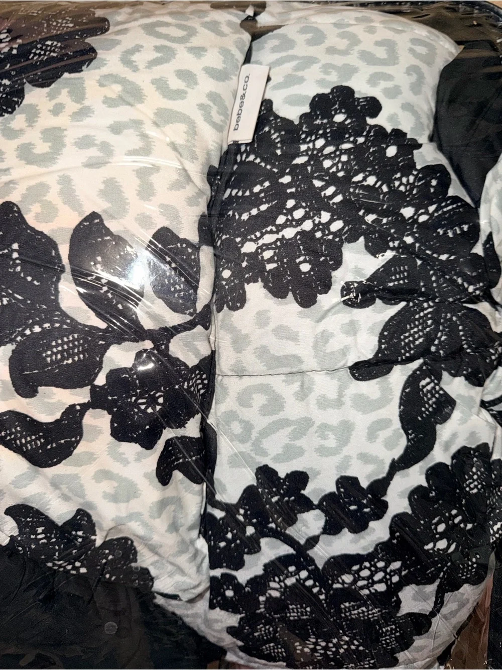 5-Piece Bebe Queen Comforter Set - Black and White Damask